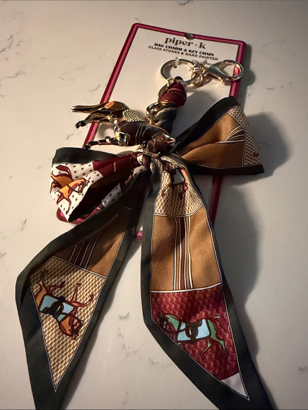 Piper-k Gold & Burgundy Scarf Bow Keychain
